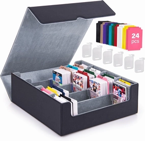 3000  Trading Cards Storage Box - 6 Fixing Supporters, 4 Rows MTG Card Deck Box with 24 Colorful Dividers & Strong Magnet, Commander Card Case for TCG Yugioh Magic Game Cards (Grey)