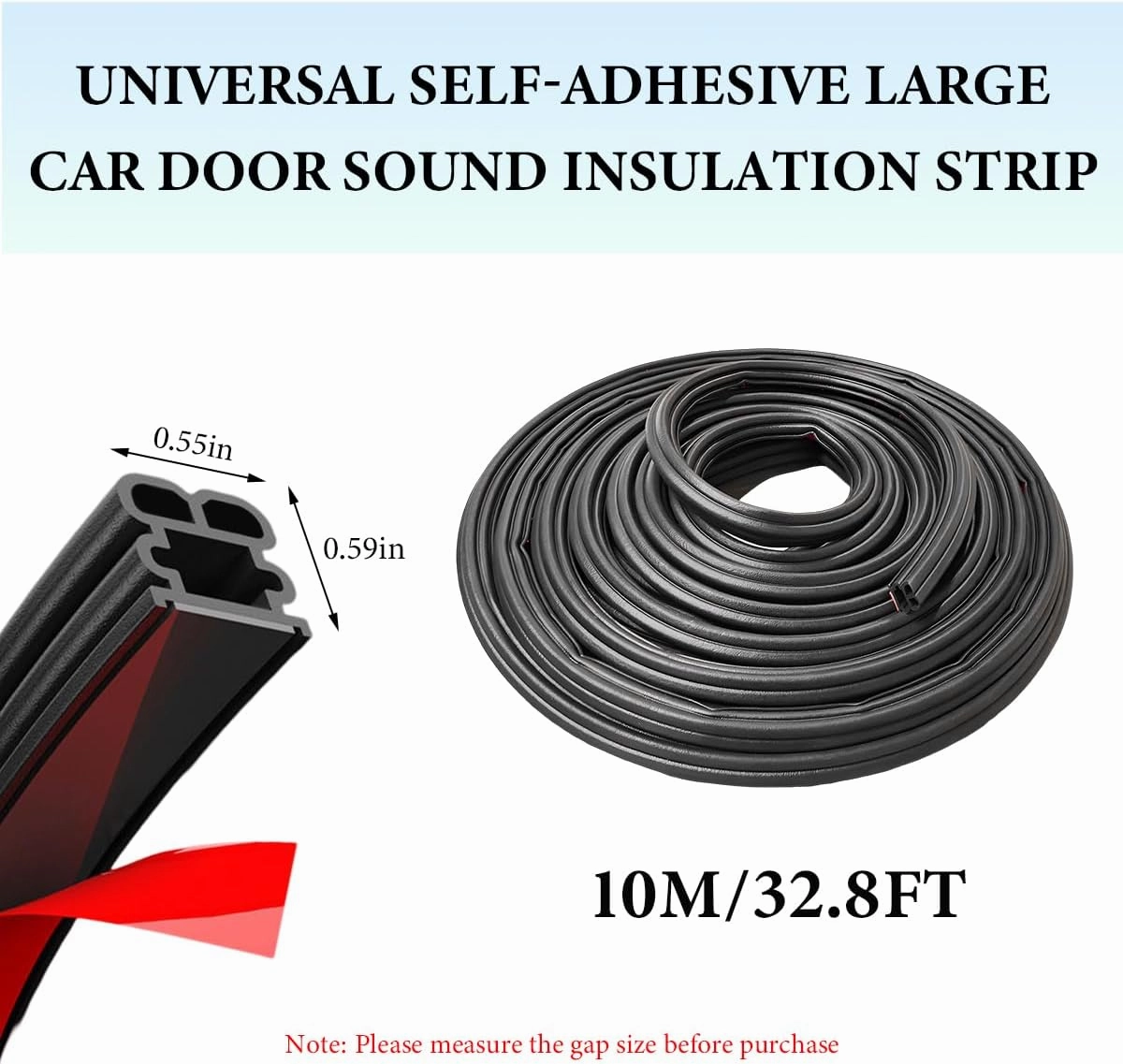 32.8Ft Car Door Seal Strip, Double Layer Self Adhesive Rubber Soundproofing Weather Strip, Universal Large Auto Weather Stripping Door Insulation for Pickup Truck SUV RV