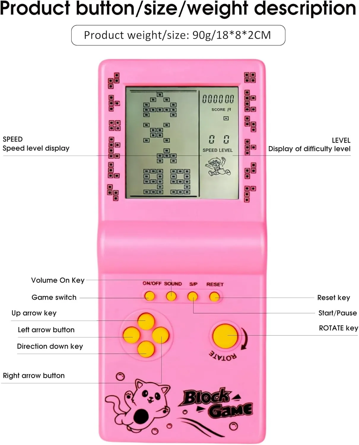 3.5-inch Large Screen Brick Game Console Building Block Game Racing/Tank Game Built-in 26 Classic Games Nostalgic Puzzle (Pink)
