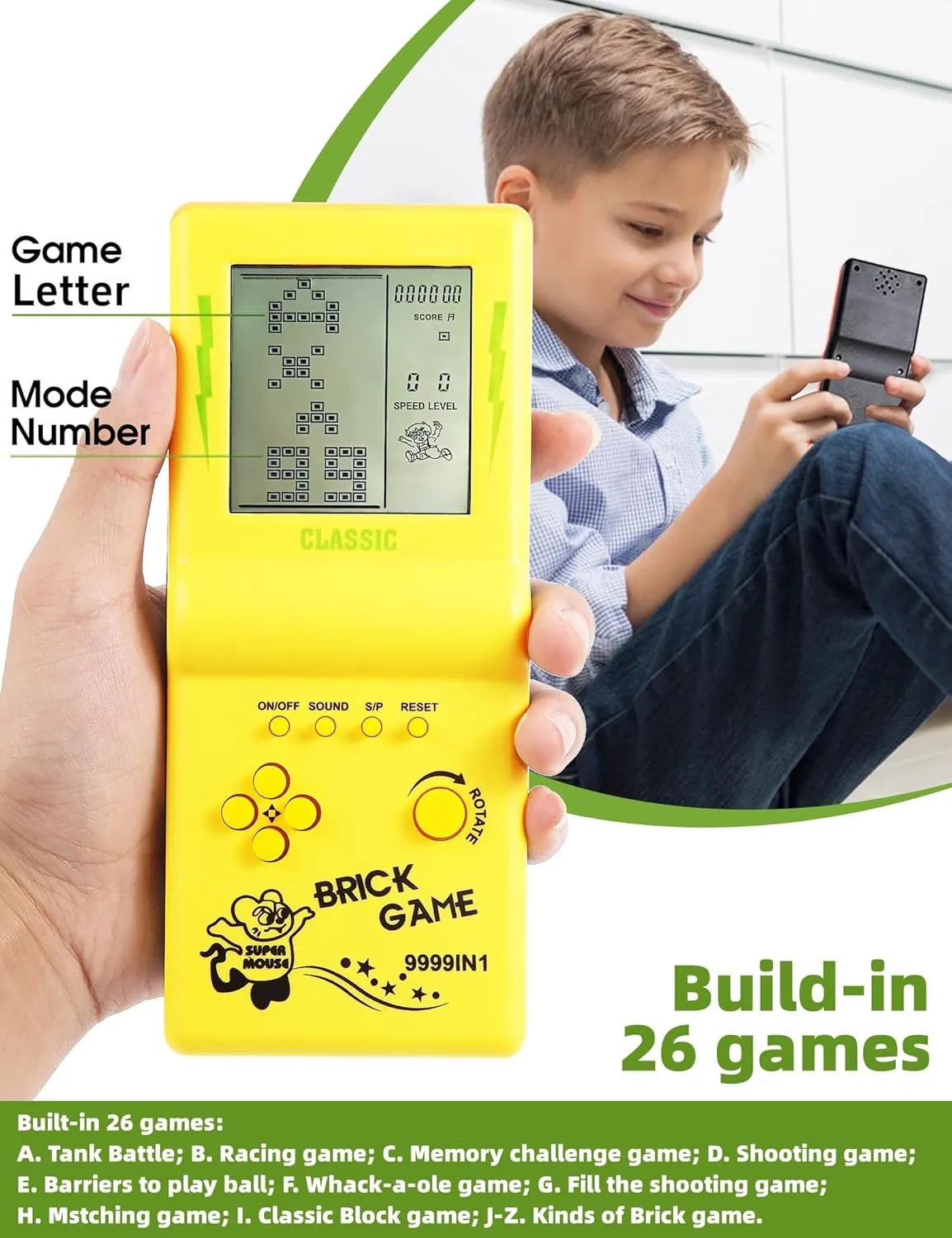 3.5-inch Large Screen Brick Game Console Building Block Game Racing/Tank Game Built-in 26 Classic Games Nostalgic Puzzle (Pink)