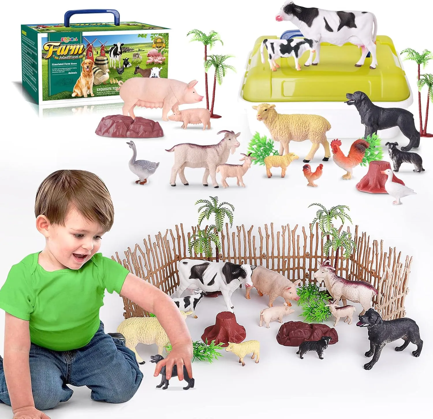 35 PCS Farm Animals Toys for Toddlers 3 Years Old Boys and Girls Realistic Animal Figures Playsets Toys for Kids 3~8 Christmas Birthday Gift