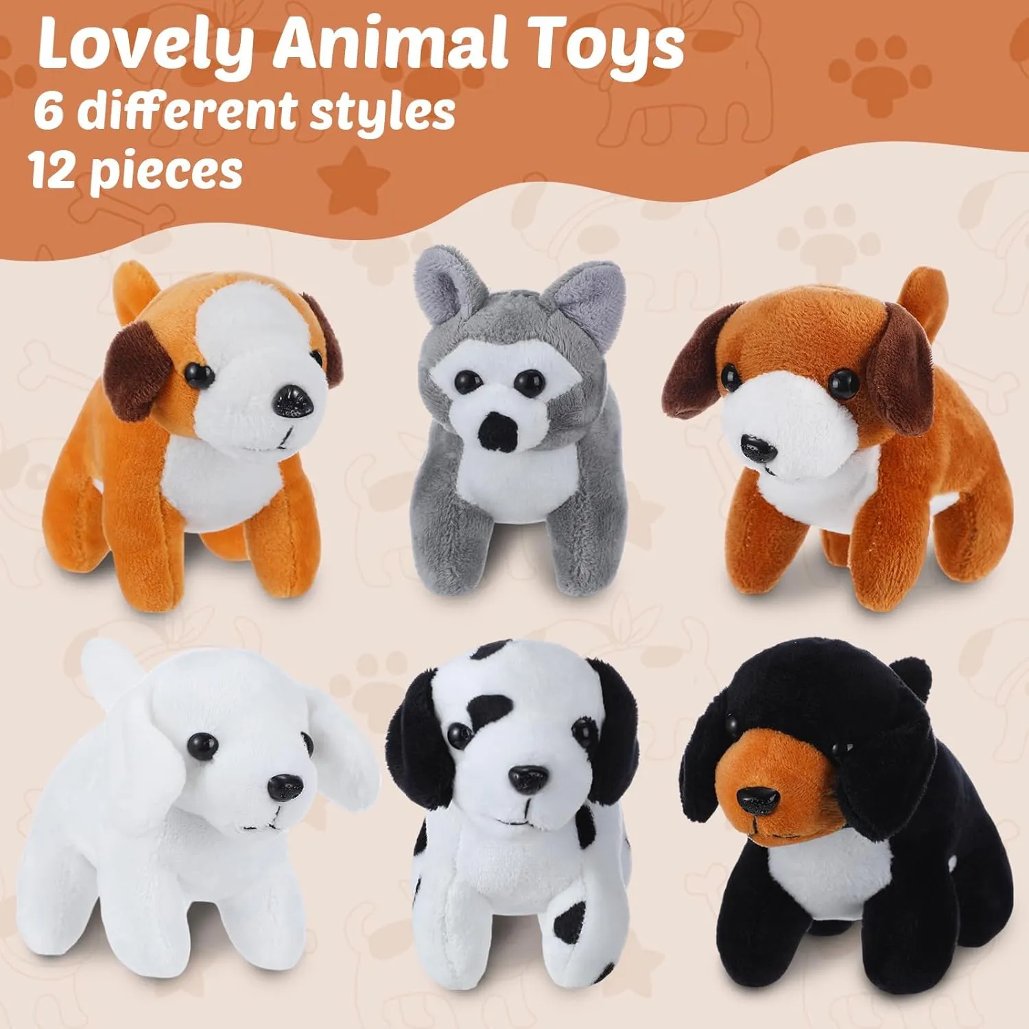36 Pcs Adopt a Pet Party Favors Mini Plush Stuffed Animal Set with 10 White Plastic Fence 12 Kraft Paper Gift Bags Wooden Chalkboard Sign Chalk Marker for Adopt a Puppy Dog Birthday Party(Cute)