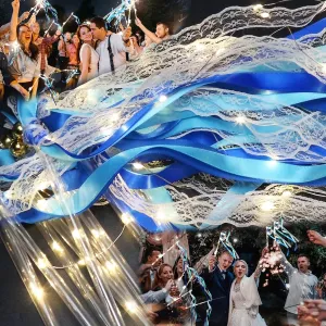 36 PCS Light up Wands LED Wands Ribbon Streamers Sticks with Bells Glow Silk Fairy Wands with 3 Flashing Modes for Wedding Reception Graduation Raves Concert Party Favors (Blue)