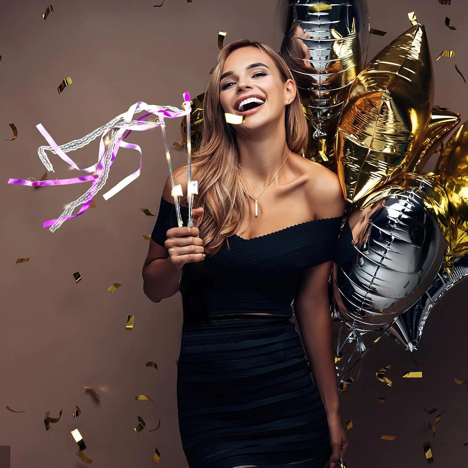 36 PCS Light up Wands, LED Wands Ribbon Streamers Sticks with Bells, Glow Silk Fairy Wands with 3 Flashing Modes for Wedding Reception,Graduation, Raves, Concert, Party Favors (Purple)