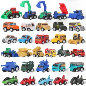 36 PCS Mini Pullback Vehicles Toy Pocket Cars Mega Set for Kids - Pull Back Plastic Miniature Construction Truck, Military Vehicle, Race Car, Fighter Jets Gift Assortment