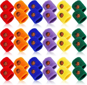 36 Pieces Sports Wristbands for Kids,Colorful Wrist Sweatbands,Sports Party Terry Cloth Wristbands with 6 Basketball Design,Sweat Bands for School Students Basketball Party Favor,6 Color