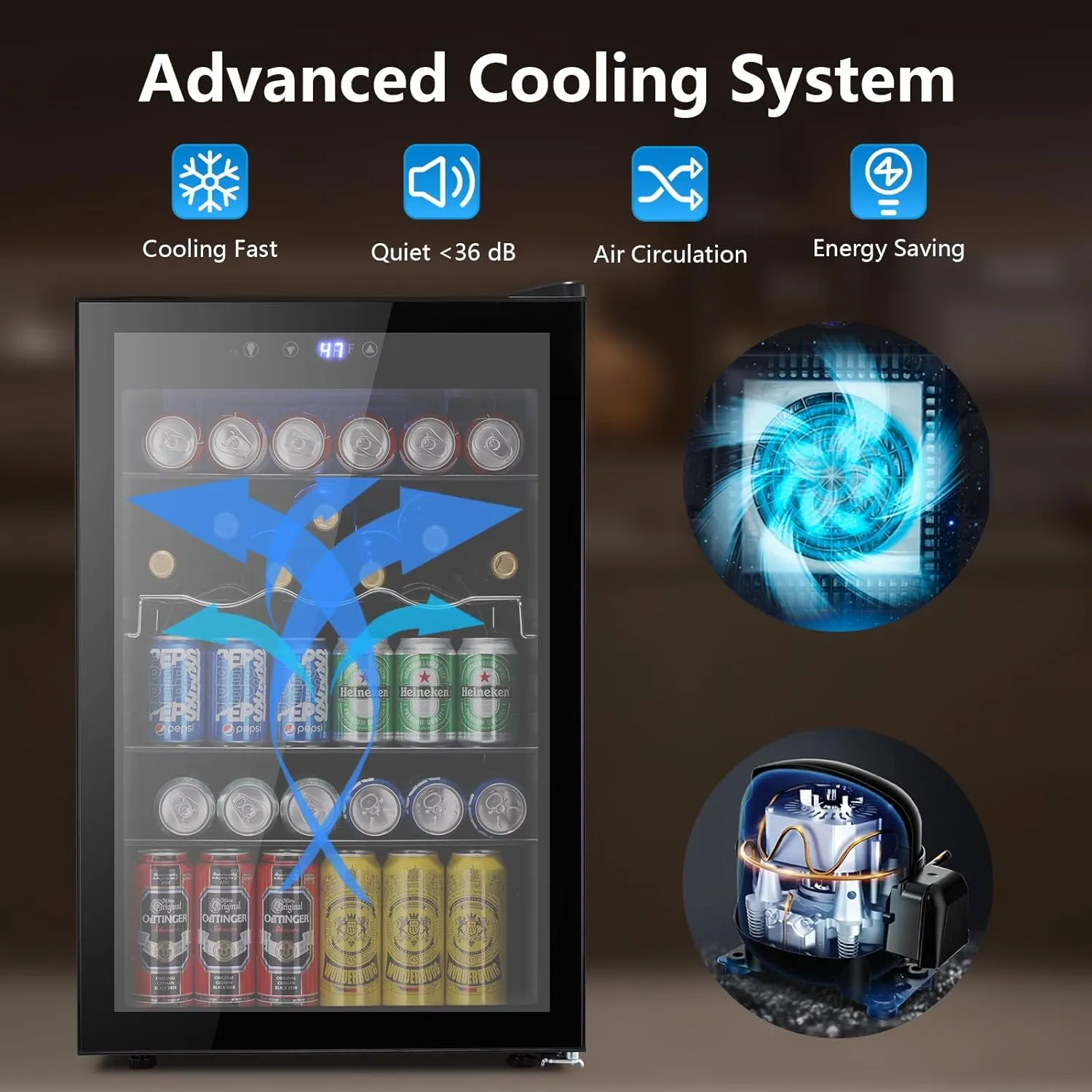 37 Bottle Wine Fridge,Freestanding 145 Can Beverage Refrigerator with Smart Temperature Control，4.5 CU FT Quiet Mini Fridge with Child Lock Panel for Family Restaurant Bar, Black