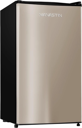 3.2 Cu.Ft Mini Fridge with Freezer, Single Door Mini Fridge, Adjustable Thermostat, Energy Saving Mini Refrigerator for Bedroom, Office, Dorm (Champagne, 3.2 Cu.ft)