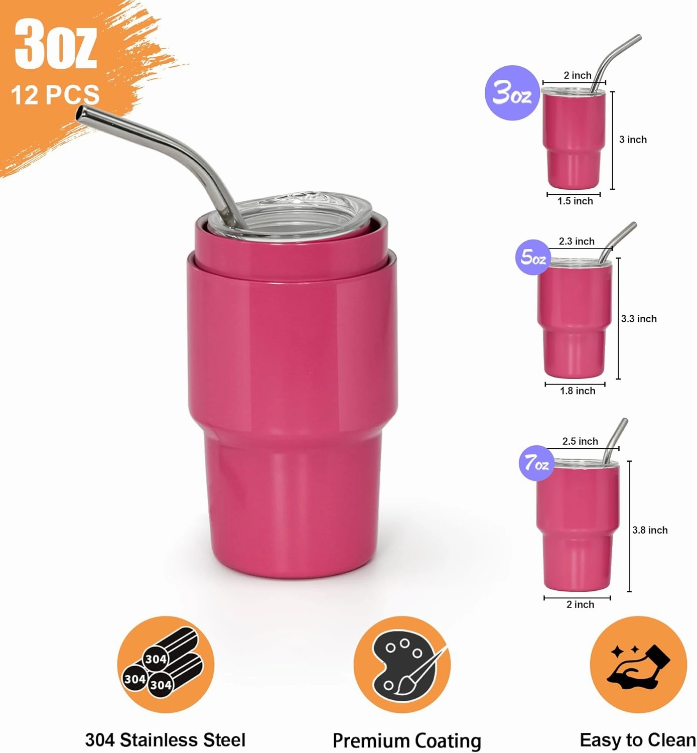 3 oz Mini Tumbler Shot Glass with Straw and Lid 12 Pcs Sublimation Shot Glasses Tumblers Stainless Steel Mini Shot Glasses with Lids for Wedding Party Whiskey Cocktail Bar, 12 Colored