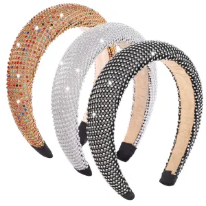3Pcs Baroque Rhinestone Headband for Women Sparkle Crystal Embellished Padded Hairbands Luxury Bejewelled Hair Hoop for Bridal Wedding Party Prom Hair Accessories Gifts