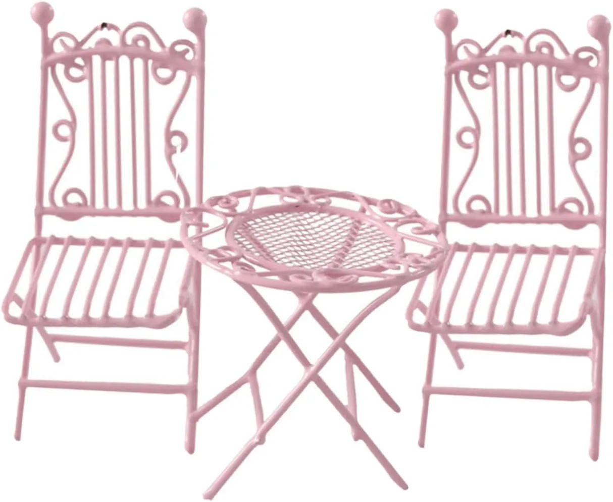 3pcs Miniature Table and Chair Set Tiny Scale Bistro Furniture for Dollhouse Decor for Outdoor Scenes and Playtime