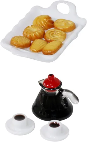 3sets Adorable Miniature Food Set Wear-Resistant Coffee Cup and Tray Decor Dollhouse Accessories for Creative Play and Imaginative Scenes