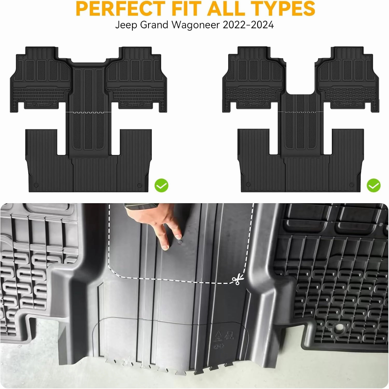 3W Floor Mats Fit for Jeep Grand Wagoneer/Grand Wagoneer L 2022 2023 2024 2025 7 seat(Not Fit for 8 seat), All-Weather TPE Custom Fit Wagonner Floor Liner for 1-3 Rows Full Set Car Mats