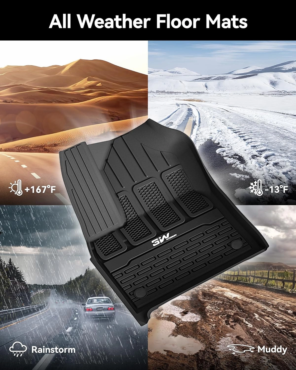 3W Floor Mats Fit for Jeep Grand Wagoneer/Grand Wagoneer L 2022 2023 2024 2025 7 seat(Not Fit for 8 seat), All-Weather TPE Custom Fit Wagonner Floor Liner for 1-3 Rows Full Set Car Mats