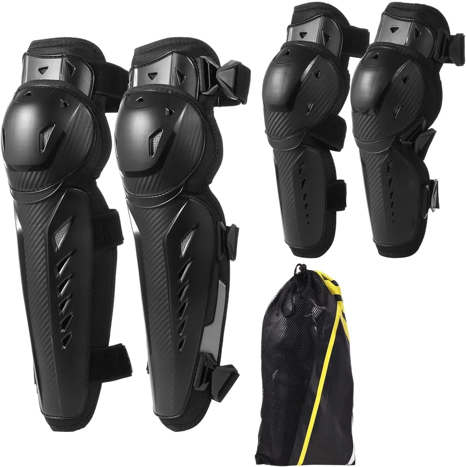 4 Pcs Elbow and Knee Pads for Adults, Adjustable Guards with Hard Shell and Soft Lining for Skiing, Biking, Motorcycling, and Skateboarding
