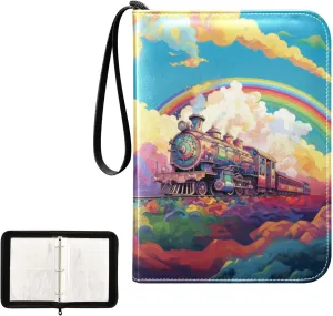4 Pockets Trading Card Album Holder Book Folder Sports Card Binder Train Cartoon 400 Double Side Pockets for 3 Ring Binder Zipper