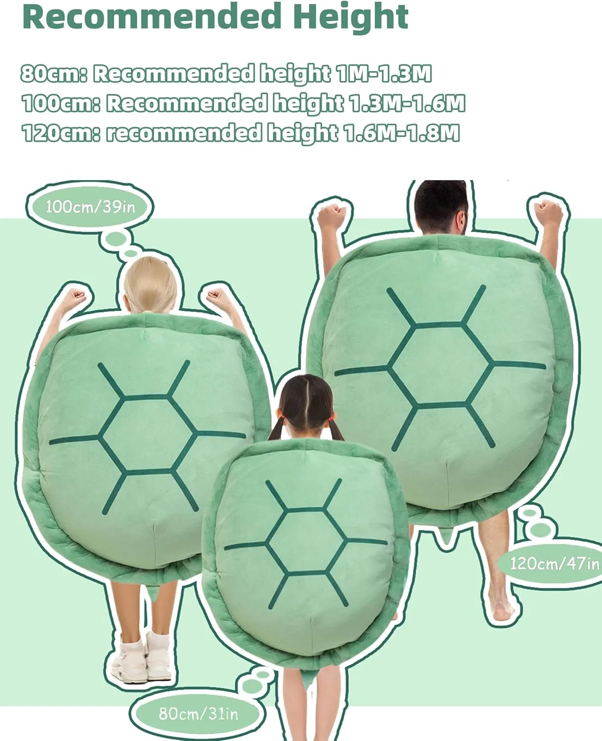 40 Inch Wearable Turtle Shell Pillows Tortoise Shell Plush Turtle Stuffed Animal Dress Up Cushion Costume for Adlut