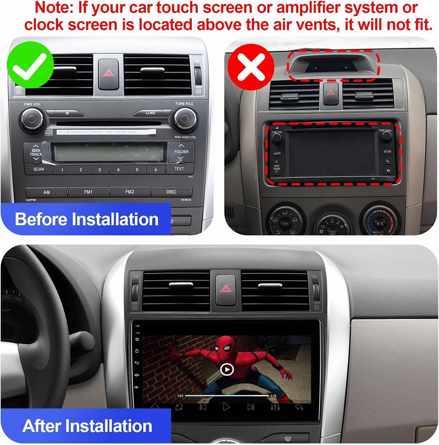 4 64G Android 13 Double Din Car Stereo for Toyota Corolla 2009-2013 with 9 Inch Touchscreen Radio Built-in Wireless Carplay/Android Auto/GPS/Bluetooth/FM/AUX-in/Steering Wheel Controls/Backup Camera