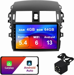 4 64G Android 13 Double Din Car Stereo for Toyota Corolla 2009-2013 with 9 Inch Touchscreen Radio Built-in Wireless Carplay/Android Auto/GPS/Bluetooth/FM/AUX-in/Steering Wheel Controls/Backup Camera