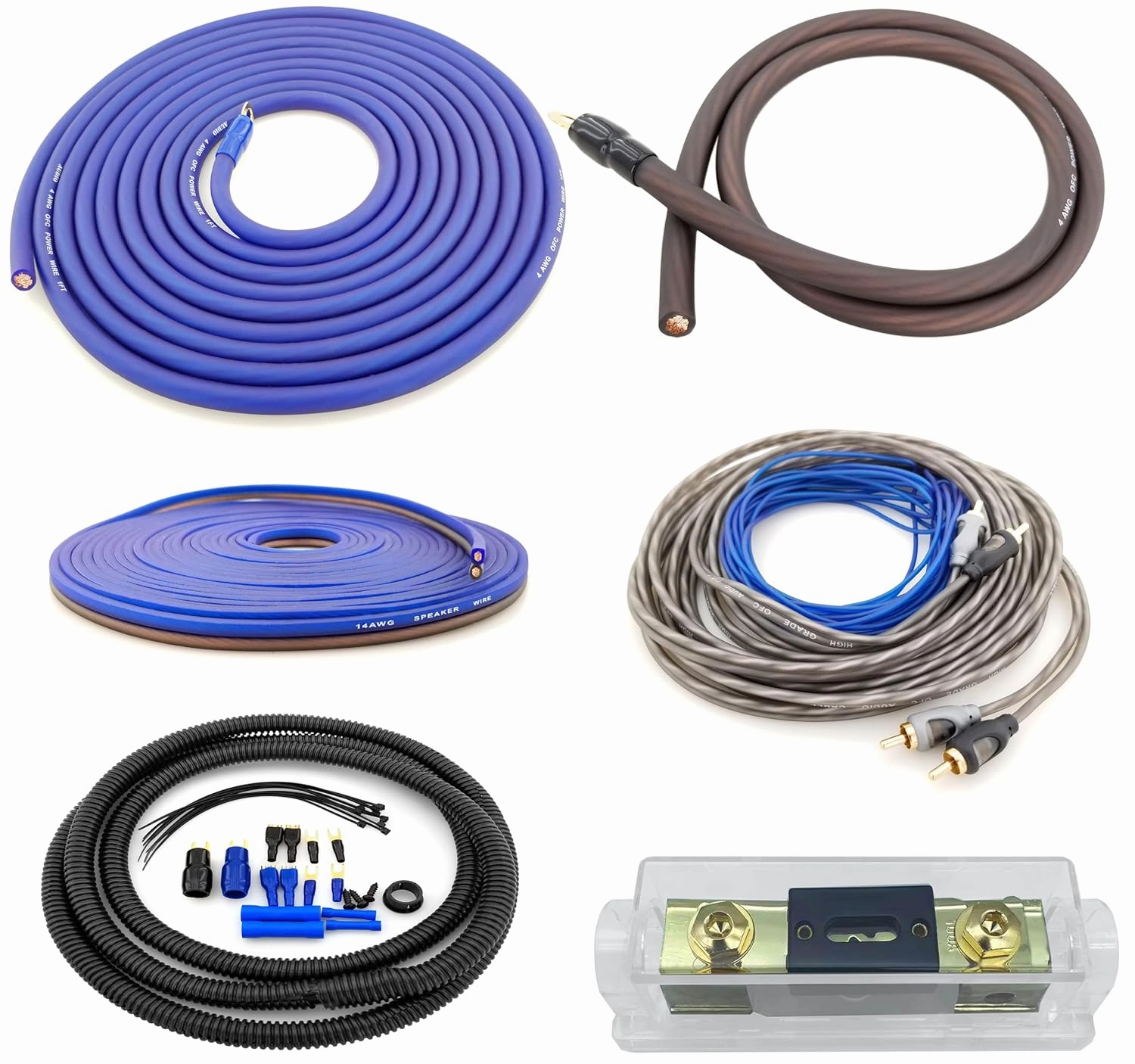 4 Gauge 100% Copper OFC Complete Amplifier Wiring Kit | True Spec 4 AWG (American Wire Guage) for Automotive Car Audio Subwoofer Amp Install (incl Power Ground Cable RCA Speaker Remote Wires)