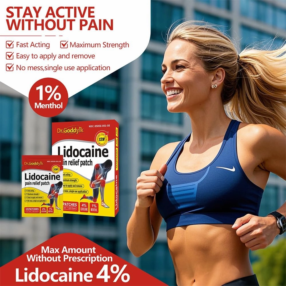 4% Lidocaine Patches Pain Relief Patches Maximum Strength, Back Pain Relief Patch for for Knee Joint Neck Shoulder Muscle Relief Pain Patches(15 Count)