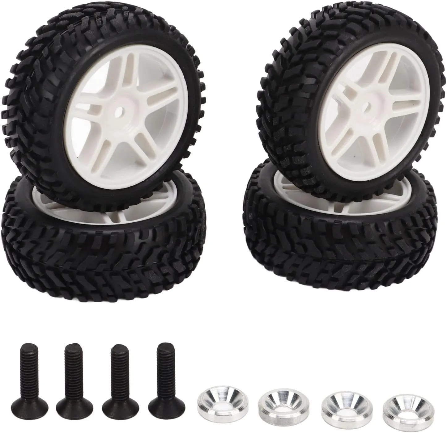 4Pcs 1/16 Scale White RC Car Tires for Remote Control Car AXI31594W, Stable Driving, Strong Cushioning, Excellent Grip, Made of Durably Rubber and Plastic