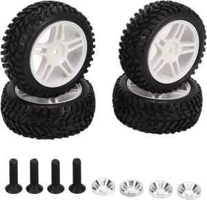 4Pcs 1/16 Scale White RC Car Tires for Remote Control Car AXI31594W, Stable Driving, Strong Cushioning, Excellent Grip, Made of Durably Rubber and Plastic