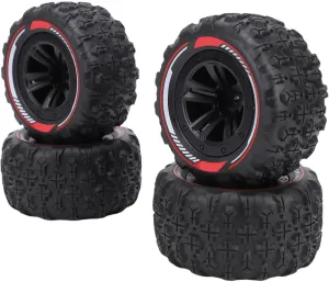 4PCS 12mm Hex RC Wheel Tire Extra Large Mud Terrain Tires with Anti Skid Surface Aluminum Alloy Beadlock Wheels for 1/14 1/16 RC Car Crawler Truck (Black)