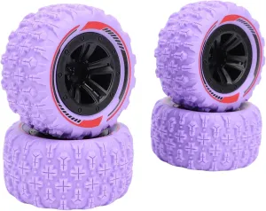 4PCS 12mm Hex RC Wheel Tire Extra Large Mud Terrain Tires with Anti Skid Surface Aluminum Alloy Beadlock Wheels for 1/14 1/16 RC Car Crawler Truck (Purple)