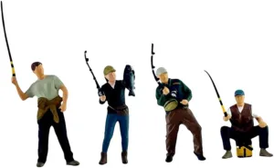 4Pcs 1/64 Scale Fishing Figure DIY Crafts Miniature Fisherman Figure for Photography Props Scenery Landscape Accessories