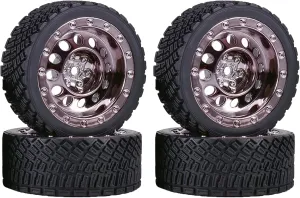 4PCS 65mm RC Rally Car Rubber Tires and Plastic Vintage Wheel Rims 12mm Hex Compatible with 1/10 RC On-Road Rally Racing Car for Tamiya Sakura HSP HPI WR8 TT02 WLtoys RC Parts(Titanium)