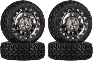 4PCS 75mm RC Rally Car Tyres Grain Rubber Tires and Vintage Plastic Wheel Rims 12mm Hex Compatible with 1:10 RC On Road Car for Tamiya HSP HPI Kyosho (Titanium)