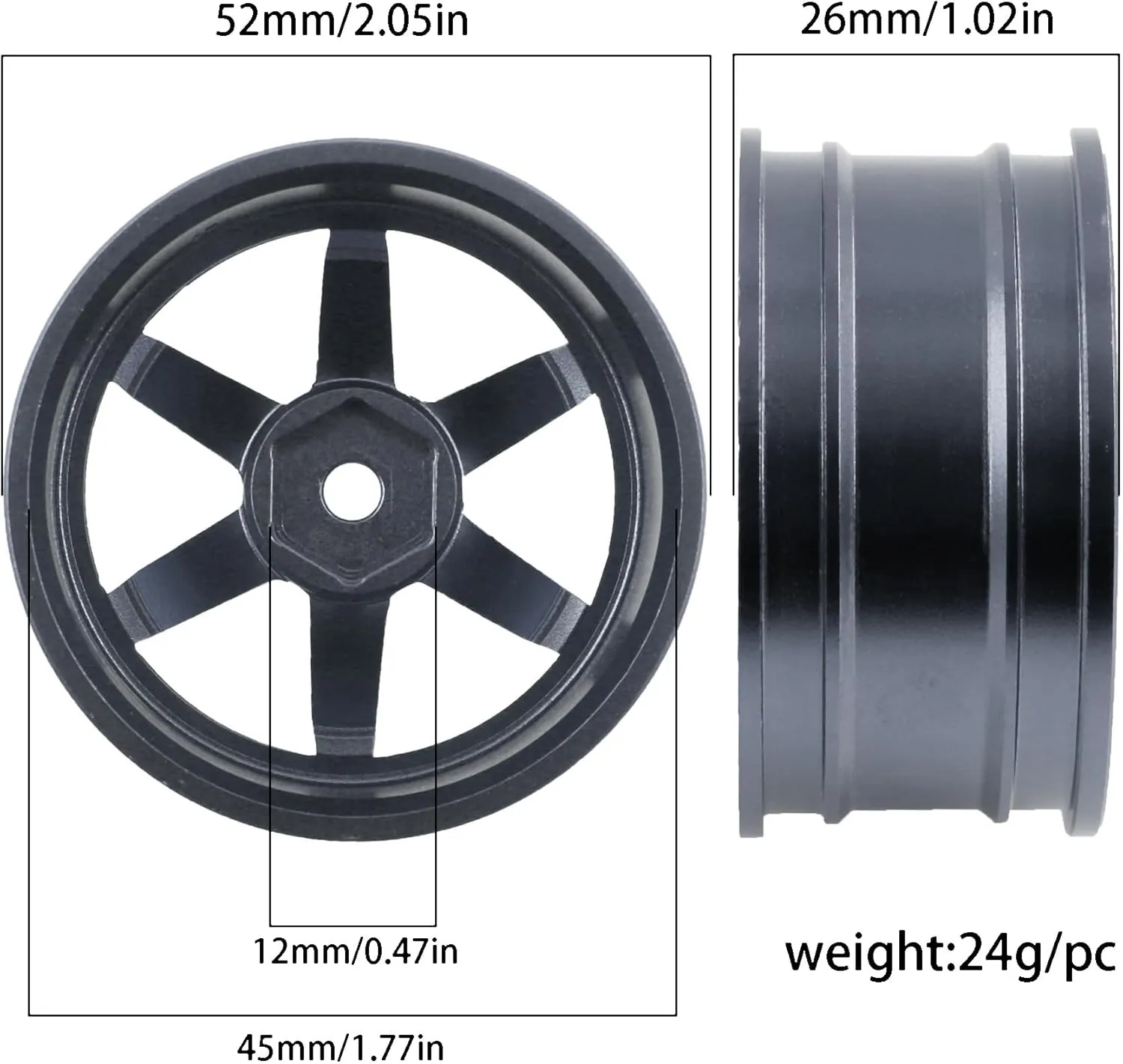 4PCS Aluminum 1/10 On-Road Wheel Hub 1.77“OD RC Dirft Racing Wheel Rims Fit for HSP Tamiya TT01 TT02 Kyosho XV02 XV01 RedCat Sakura WLtoys