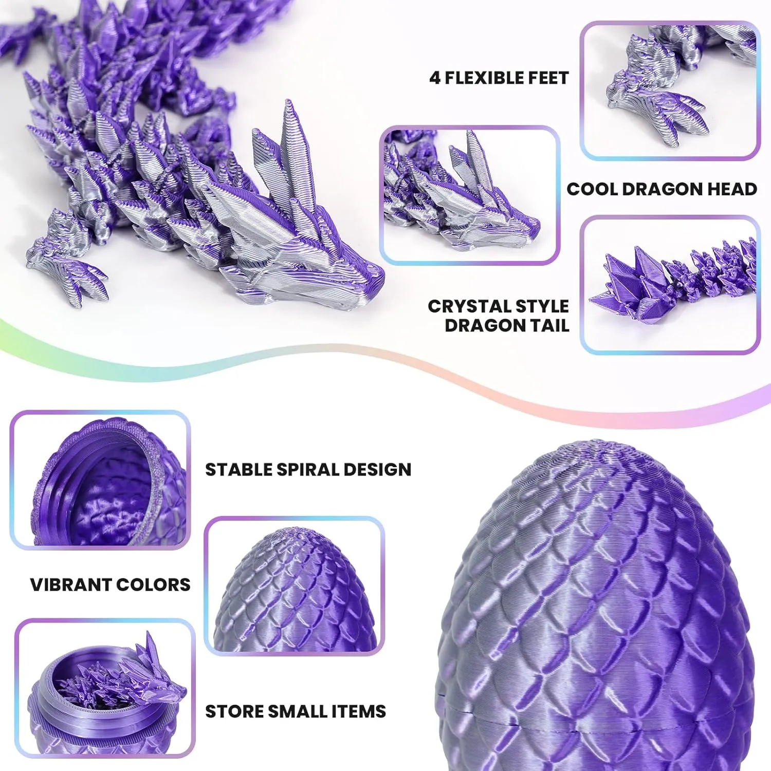 4PCS Dragon Eggs with Dragon Inside Mini Dragon Eggs Set Mystery Dragon Egg Fidget Toy Articulated Dragon 3D Printed Animals Set Mini Articulated Crystal Dragon Toy