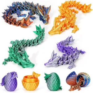 4PCS Dragon Eggs with Dragon Inside Mini Dragon Eggs Set Mystery Dragon Egg Fidget Toy Articulated Dragon 3D Printed Animals Set Mini Articulated Crystal Dragon Toy