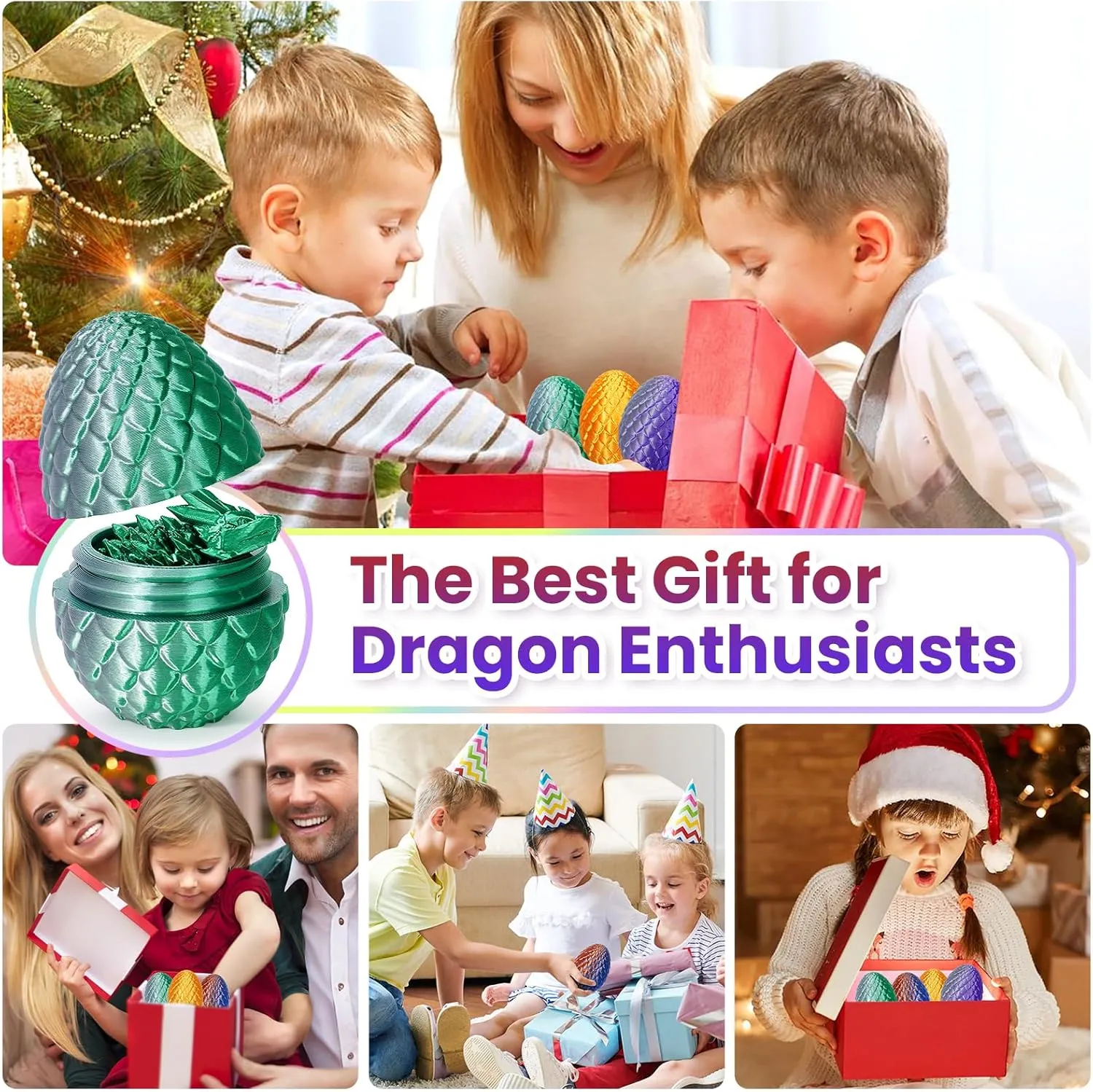 4PCS Dragon Eggs with Dragon Inside Mini Dragon Eggs Set Mystery Dragon Egg Fidget Toy Articulated Dragon 3D Printed Animals Set Mini Articulated Crystal Dragon Toy