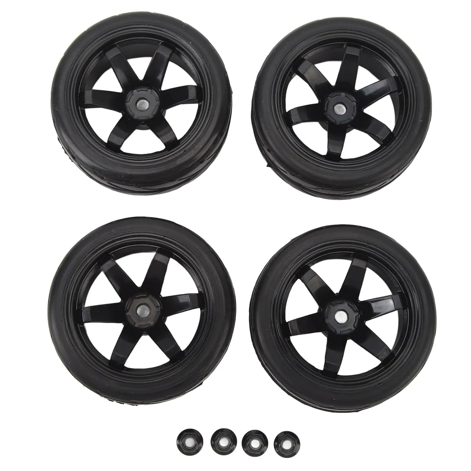 4pcs RC Car Tires 6 Spoke 12mm Hex 65mm Diameter 26mm Width Rubber Leaf Tire Patterns RC Off Road Tires for 1/10 Cars