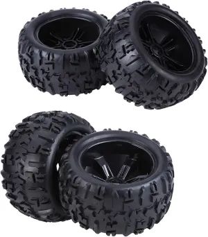 4pcs Rubber Tyre Tires Plastic Hubs Wheel Rims Accessories for 1/8 RC Truck Car