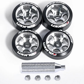 4Pcs 20mm 1/28 Rc Car Drift Wheel Hub with Drift Rc Car Logo Tires for 1/24 1/28 Mini-Z Mini-Q TG Racing Wltoys K969 RC Drift Car Upgrade Parts (Titanium)