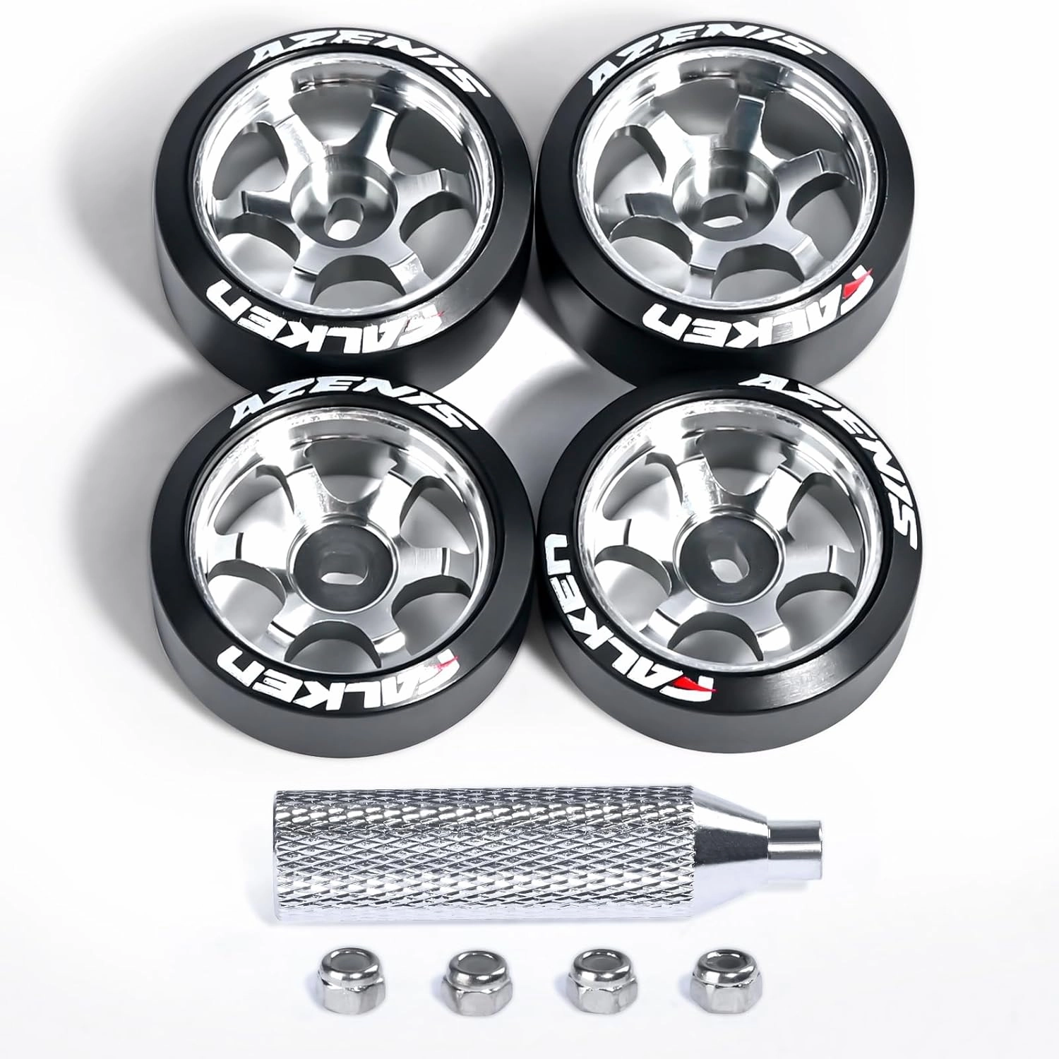 4Pcs 20mm 1/28 Rc Car Drift Wheel Hub with Drift Rc Car Logo Tires for 1/24 1/28 Mini-Z Mini-Q TG Racing Wltoys K969 RC Drift Car Upgrade Parts (Titanium)