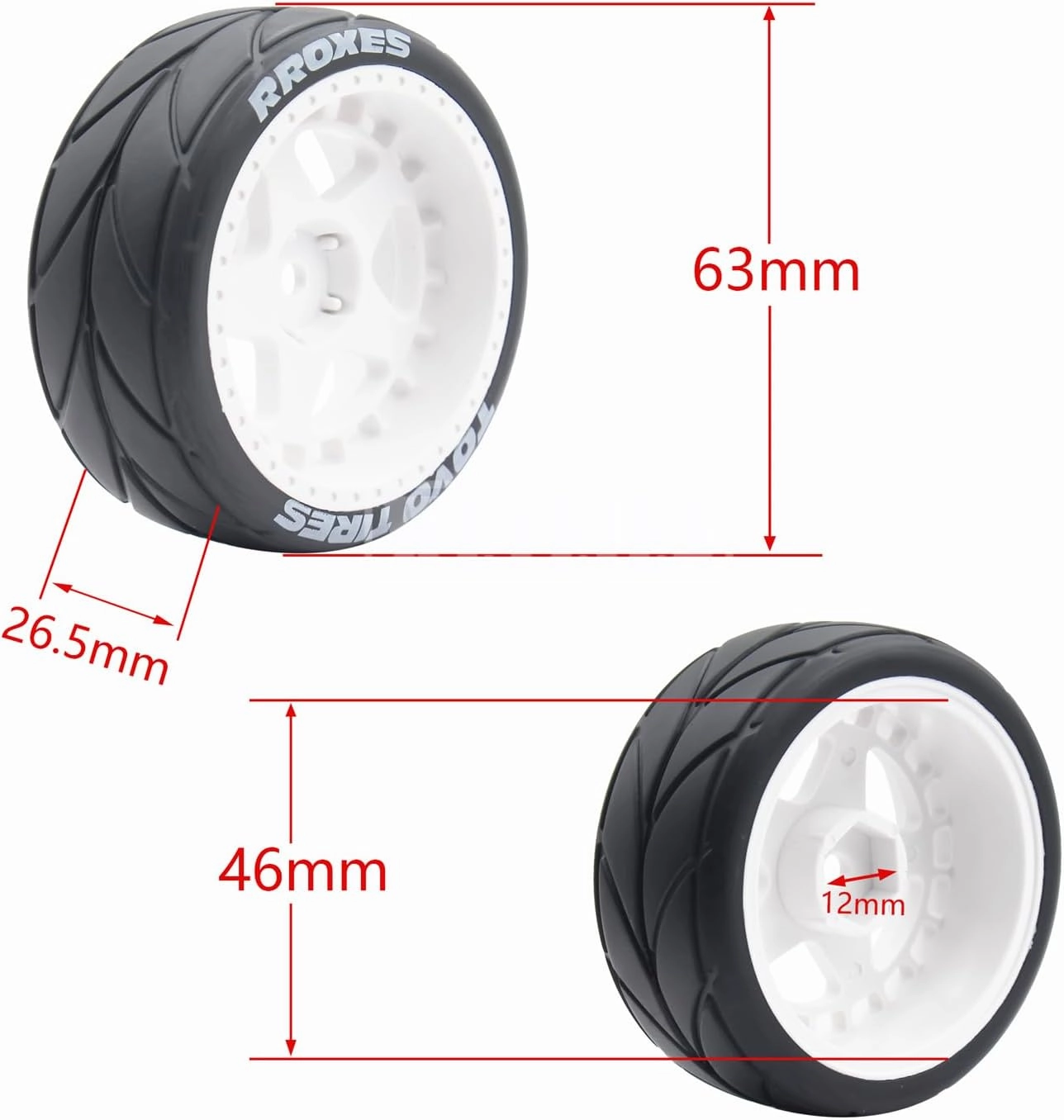 4PCS RC 1/10 On-Road Tires 65mm RC Rubber Tires w/Plastic Wheel Rim 12mm Hex Fit for 1/10 RC On-Road Rally Car HPI Tamiya TT01 TT02 Kyosho Wltoys 144001