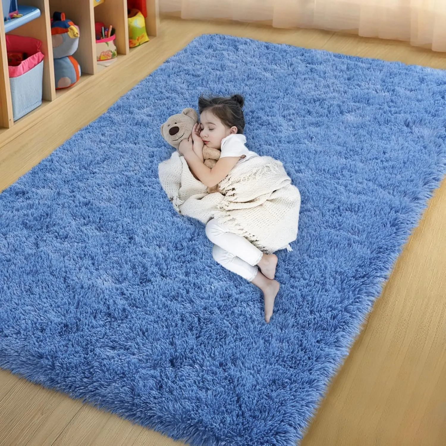 4x6 Area Rugs for Bedroom, Fluffy Soft BlueShag Rugs for Living Room, Small Fuzzy Plush Shaggy Carpets for Boys and Girls Dorm Room Home Decor (4ft x 6ft, Blue)