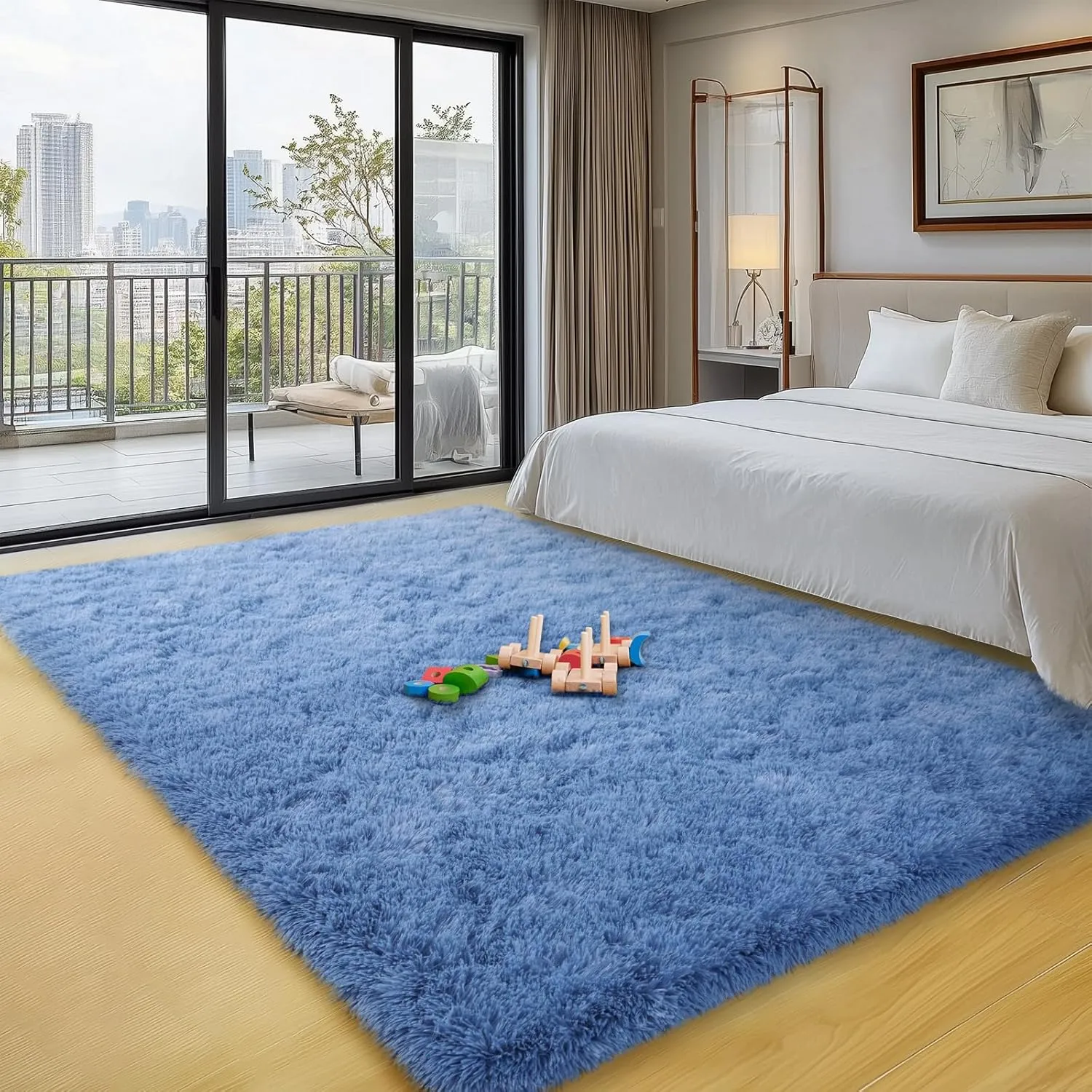 4x6 Area Rugs for Bedroom, Fluffy Soft BlueShag Rugs for Living Room, Small Fuzzy Plush Shaggy Carpets for Boys and Girls Dorm Room Home Decor (4ft x 6ft, Blue)