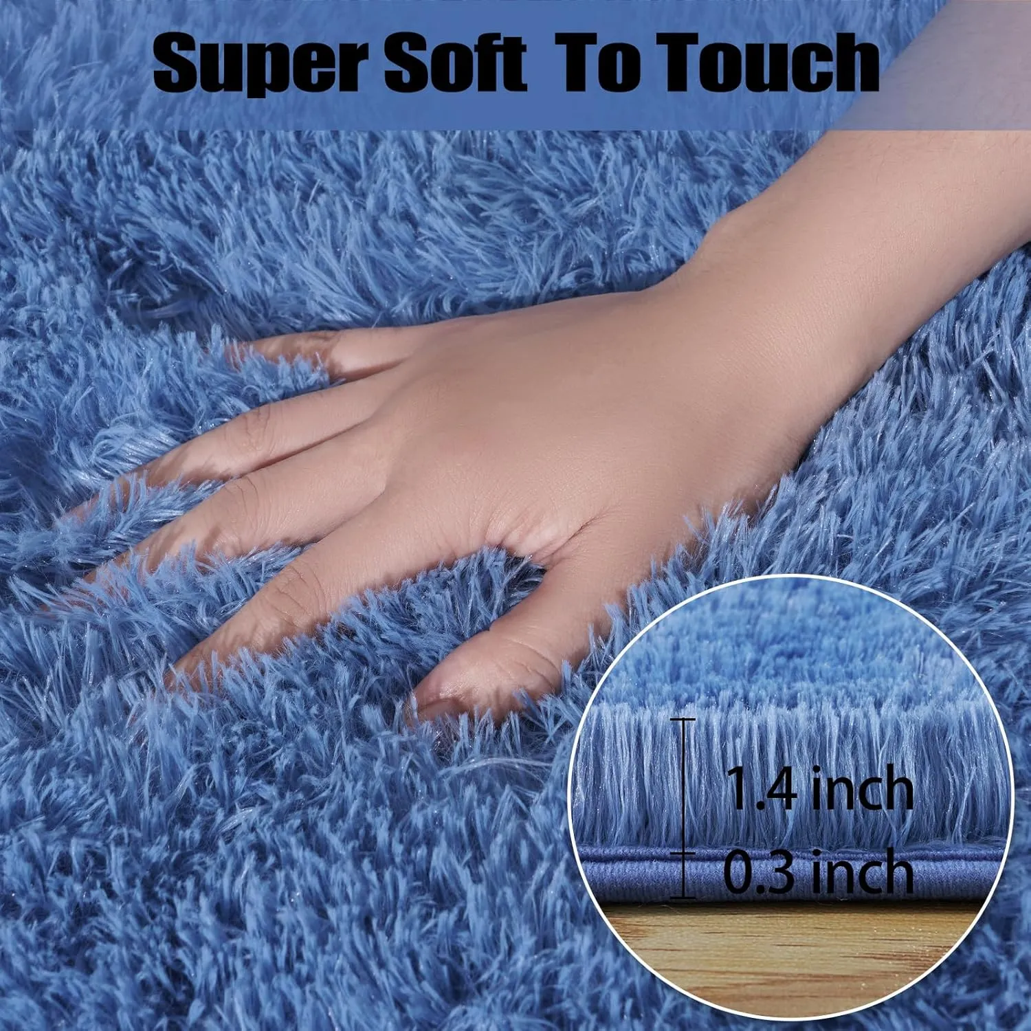 4x6 Area Rugs for Bedroom, Fluffy Soft BlueShag Rugs for Living Room, Small Fuzzy Plush Shaggy Carpets for Boys and Girls Dorm Room Home Decor (4ft x 6ft, Blue)