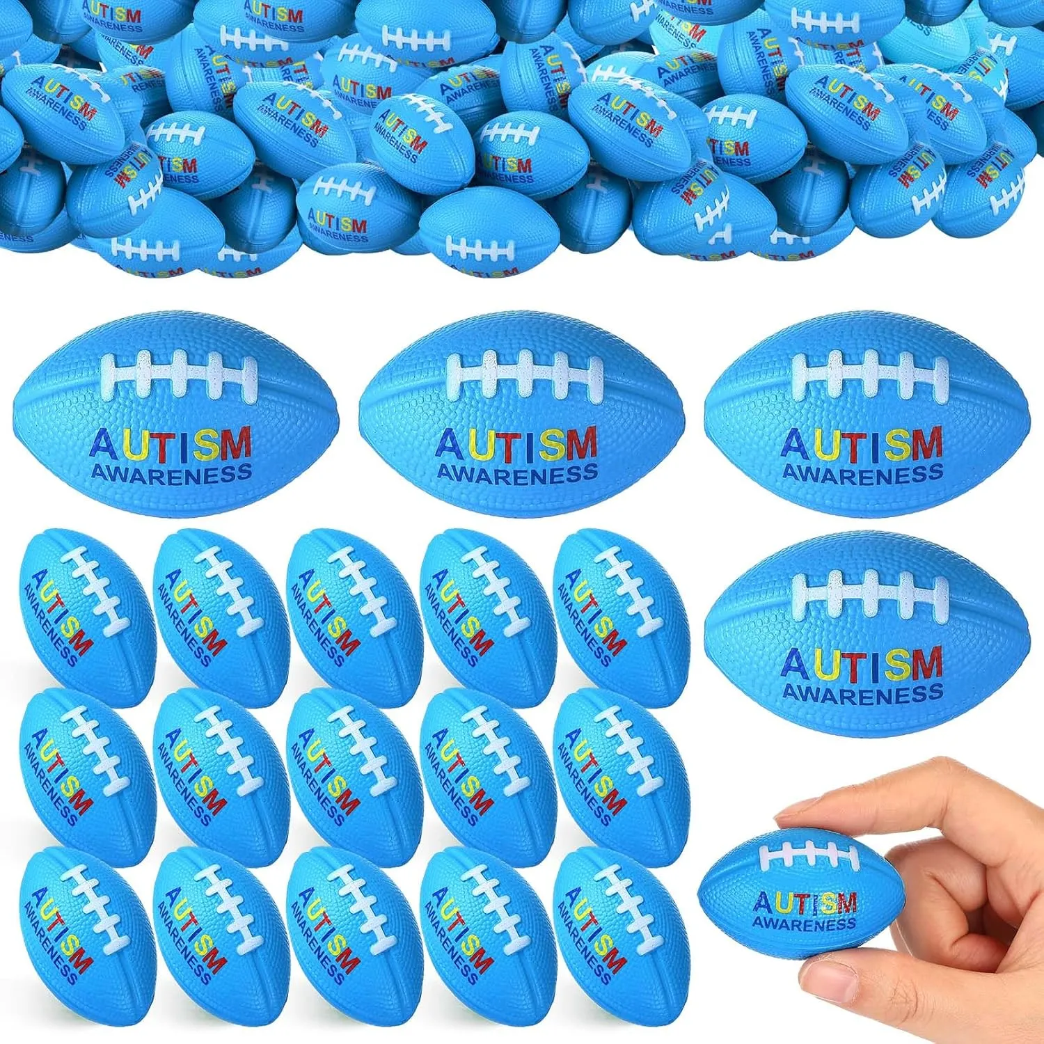 50 Pcs Autism Awareness Stuff Mini Football Stress Ball Blue Foam Football Toys Stress Relief Gifts Anxiety Relief Toys for Autism Awareness Bulk Activities for Adults Man Woman Gifts