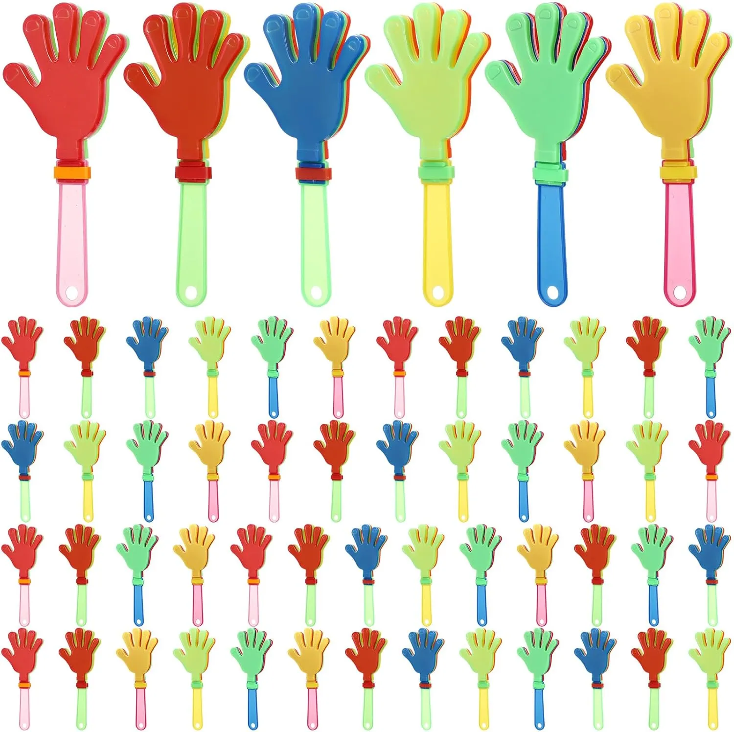 50 Pcs Colorful Hand Clappers 7.5 Inch Clappers Noisemakers Noise Makers Party Favors Plastic Clapper Sporting Events Cheers Ball Dance Basketball Football Noisemakers （Colorful）