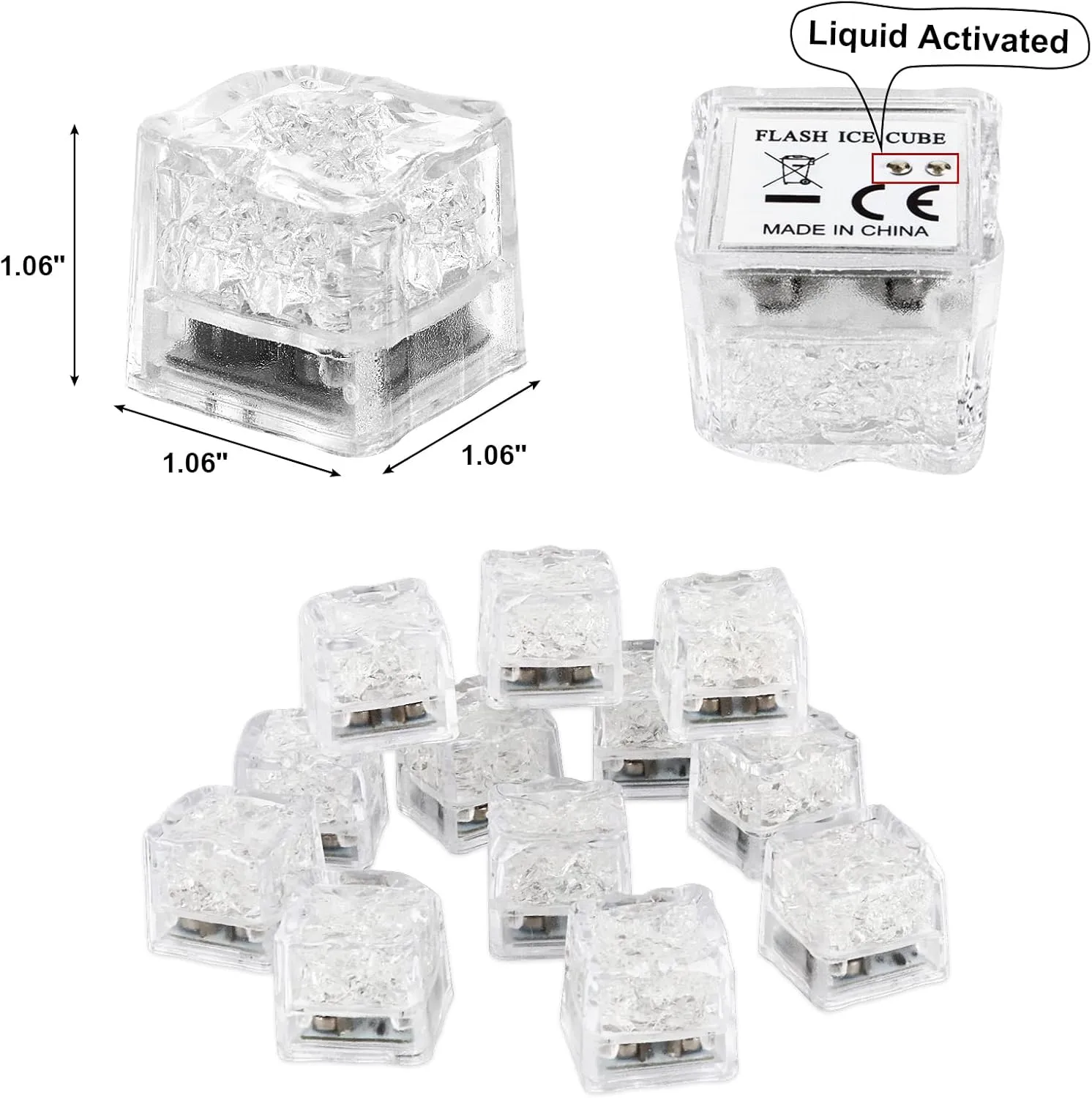 500 Pack Light Up Ice Cubes Bulk, White LED Ice Cubes for Drinks, Waterproof Flashing Glow in the Dark LED Drink Lights for Bar Club Wedding Party Decor