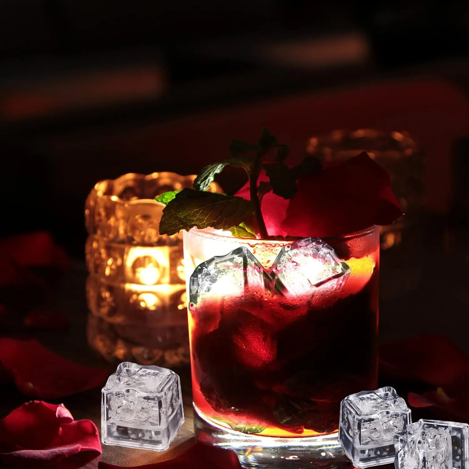 500 Pack Light Up Ice Cubes Bulk, White LED Ice Cubes for Drinks, Waterproof Flashing Glow in the Dark LED Drink Lights for Bar Club Wedding Party Decor