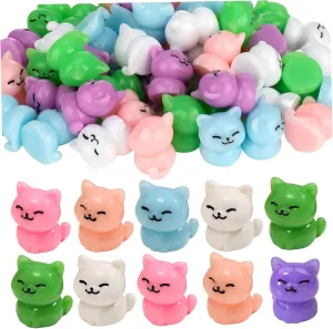50Pcs Mini Resin Cats, Colorful Cute Tiny Cat Figurines, 0.8x1 Inch Mini Resin Animals for Garden Landscape Aquarium Dollhouse Birthday Party Room Crafts Decor
