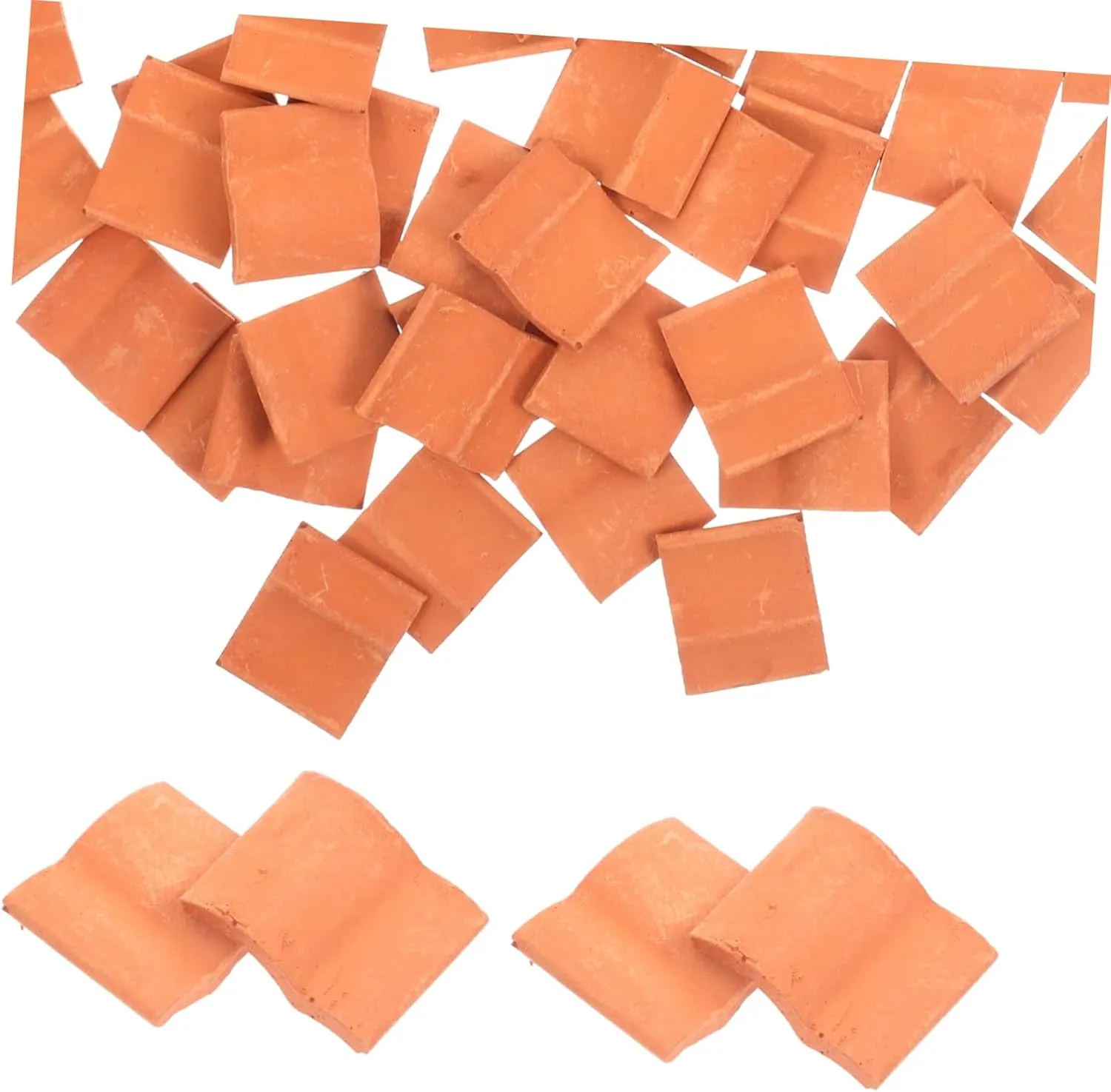 50pcs Red Brick Clay Mini Bricks Garden DIY Miniature Roof Tiles for Model Train Layout